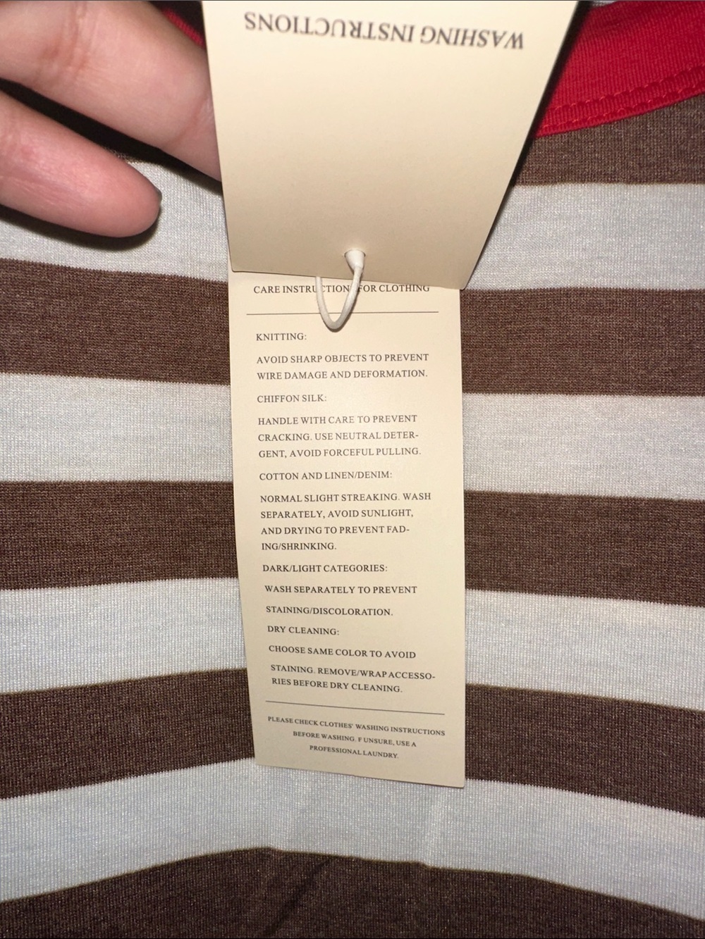 Women's Brown and White Striped Short Sleeve Tee with Red Trim - Picture 6 of 9